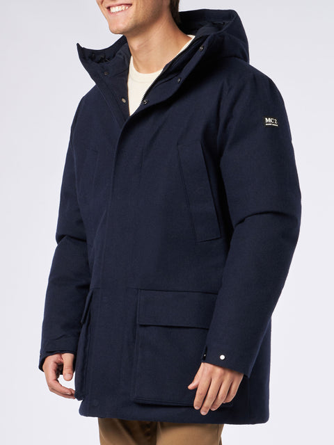 Man navy blue hooded parka jacket Voyager - MC2 Saint Barth