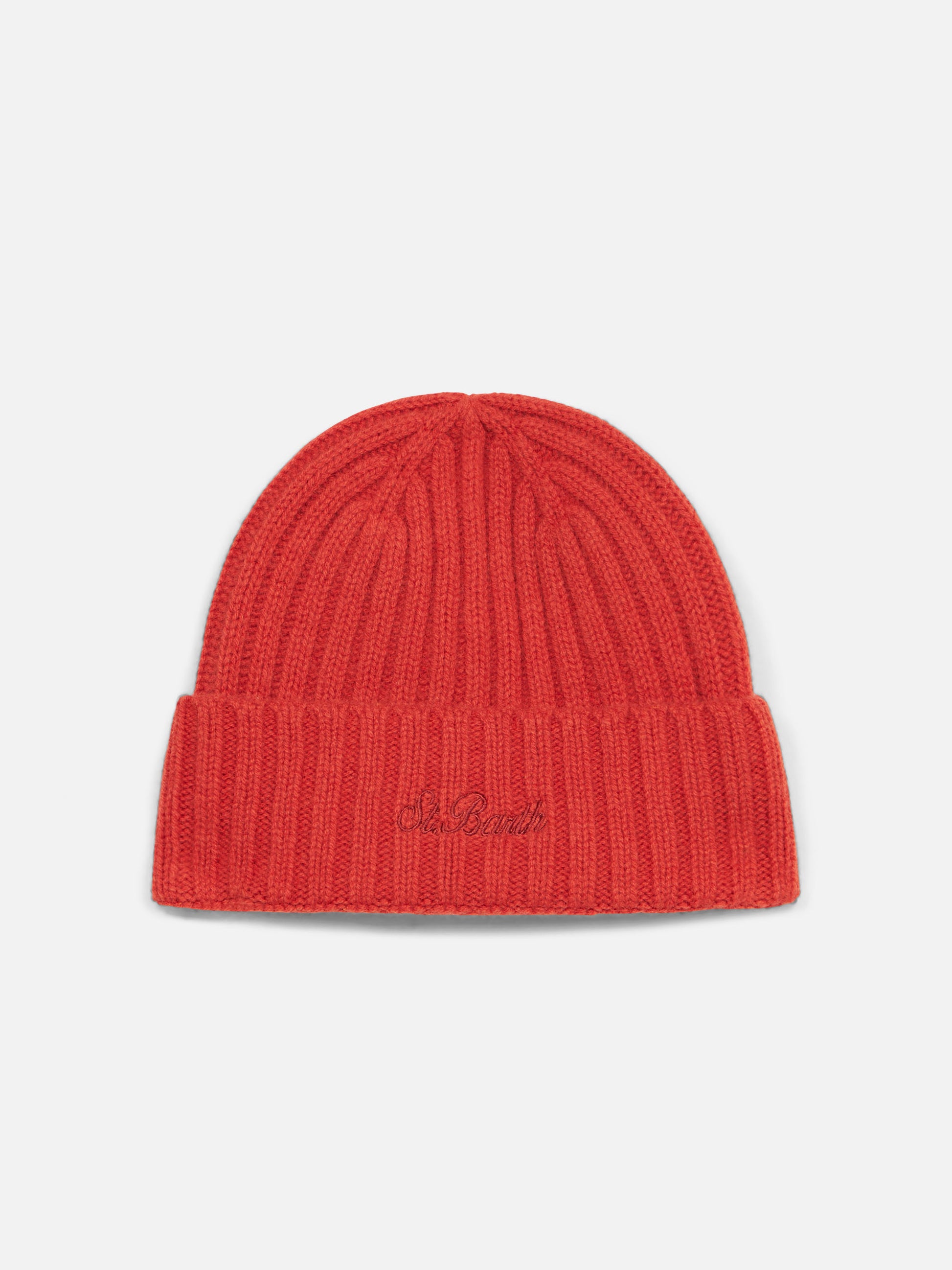 Man orange cashmere blend hat Wengen with St. Barth embroidery - MC2 Saint Barth