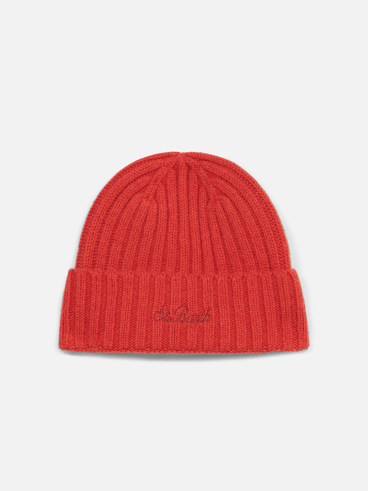Man orange cashmere blend hat Wengen with St. Barth embroidery - MC2 Saint Barth