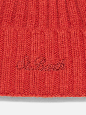 Man orange cashmere blend hat Wengen with St. Barth embroidery - MC2 Saint Barth