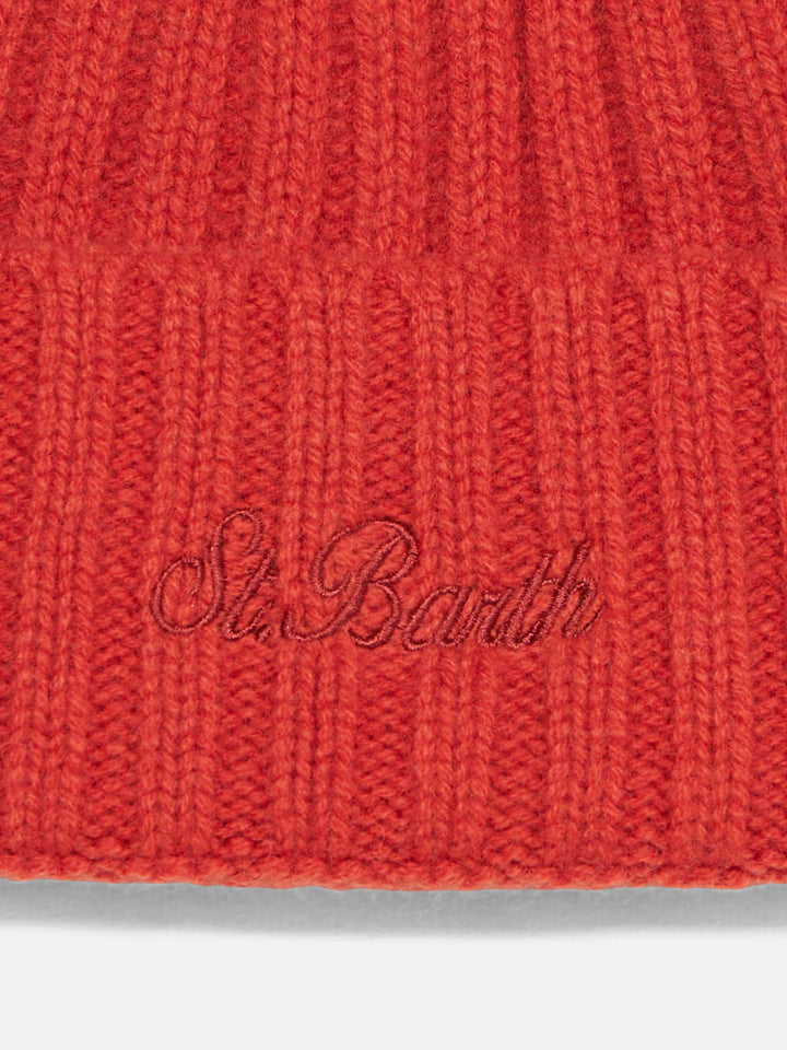 Man orange cashmere blend hat Wengen with St. Barth embroidery - MC2 Saint Barth