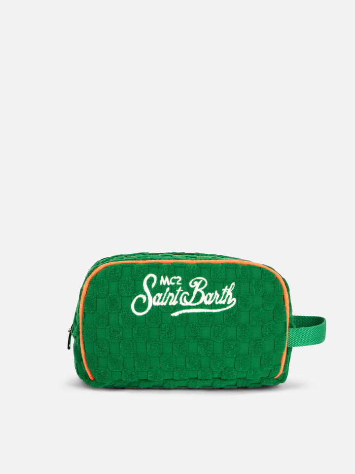 Beauty case in spugna verde goffrata