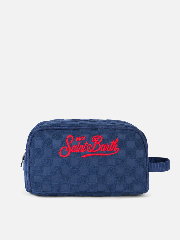Beauty case in spugna blu goffrata