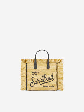Mini borsa Vanity in paglia con ricamo
