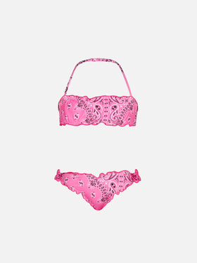 Girl bandeau bikini with pink bandanna print - MC2 Saint Barth