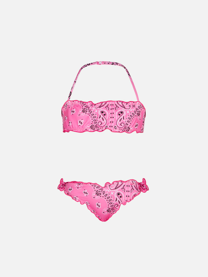 Girl bandeau bikini with pink bandanna print - MC2 Saint Barth