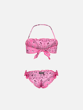 Girl bandeau bikini with pink bandanna print - MC2 Saint Barth