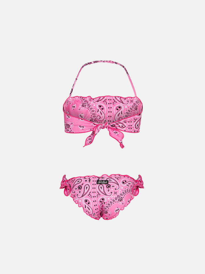 Girl bandeau bikini with pink bandanna print - MC2 Saint Barth