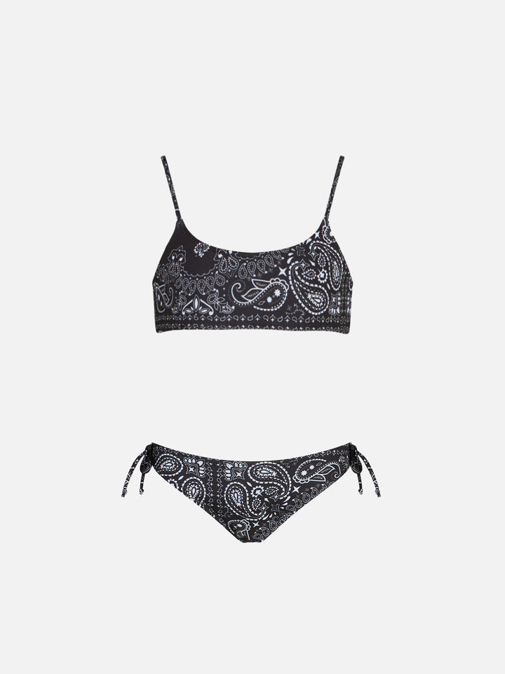 Girl black bralette bikini with bandanna print - MC2 Saint Barth