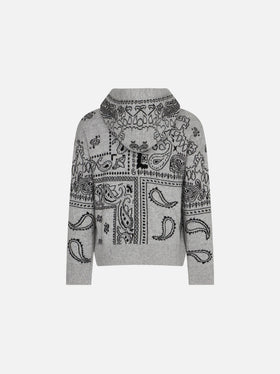 Girl cropped knit hoodie with bandanna print - MC2 Saint Barth