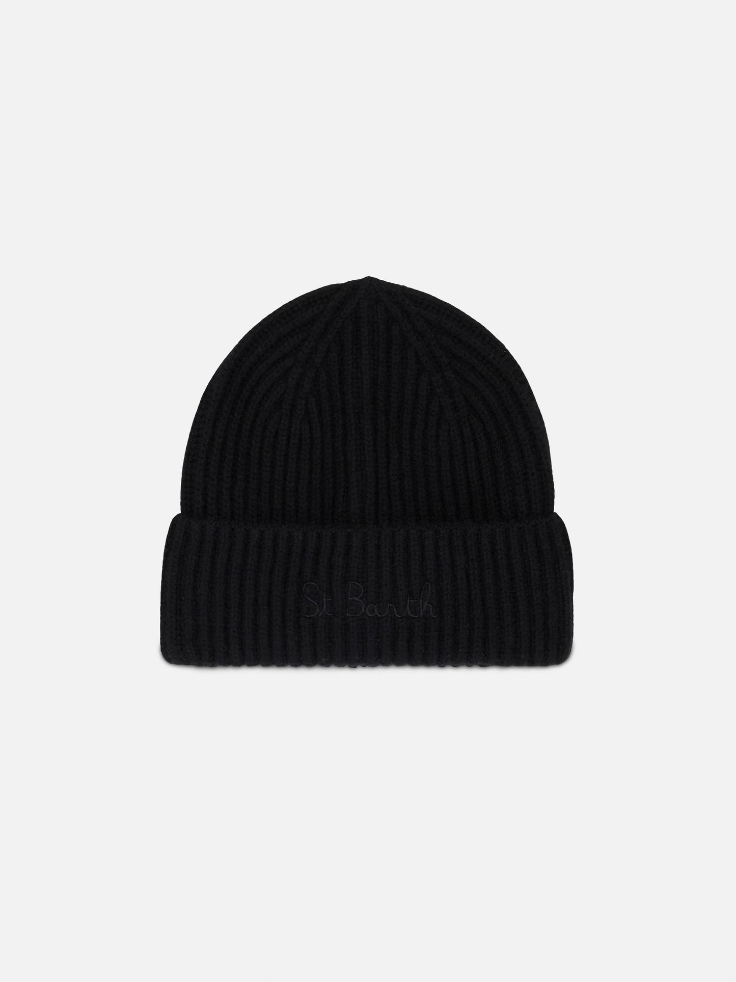 Woman black beanie with St. Barth embroidery