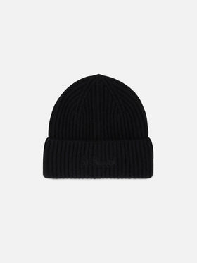 Woman black beanie with St. Barth embroidery
