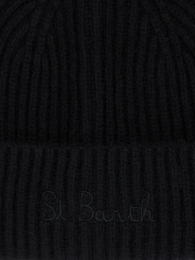 Woman black beanie with St. Barth embroidery