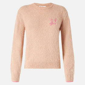 Woman beige brushed sweater with embroidery
