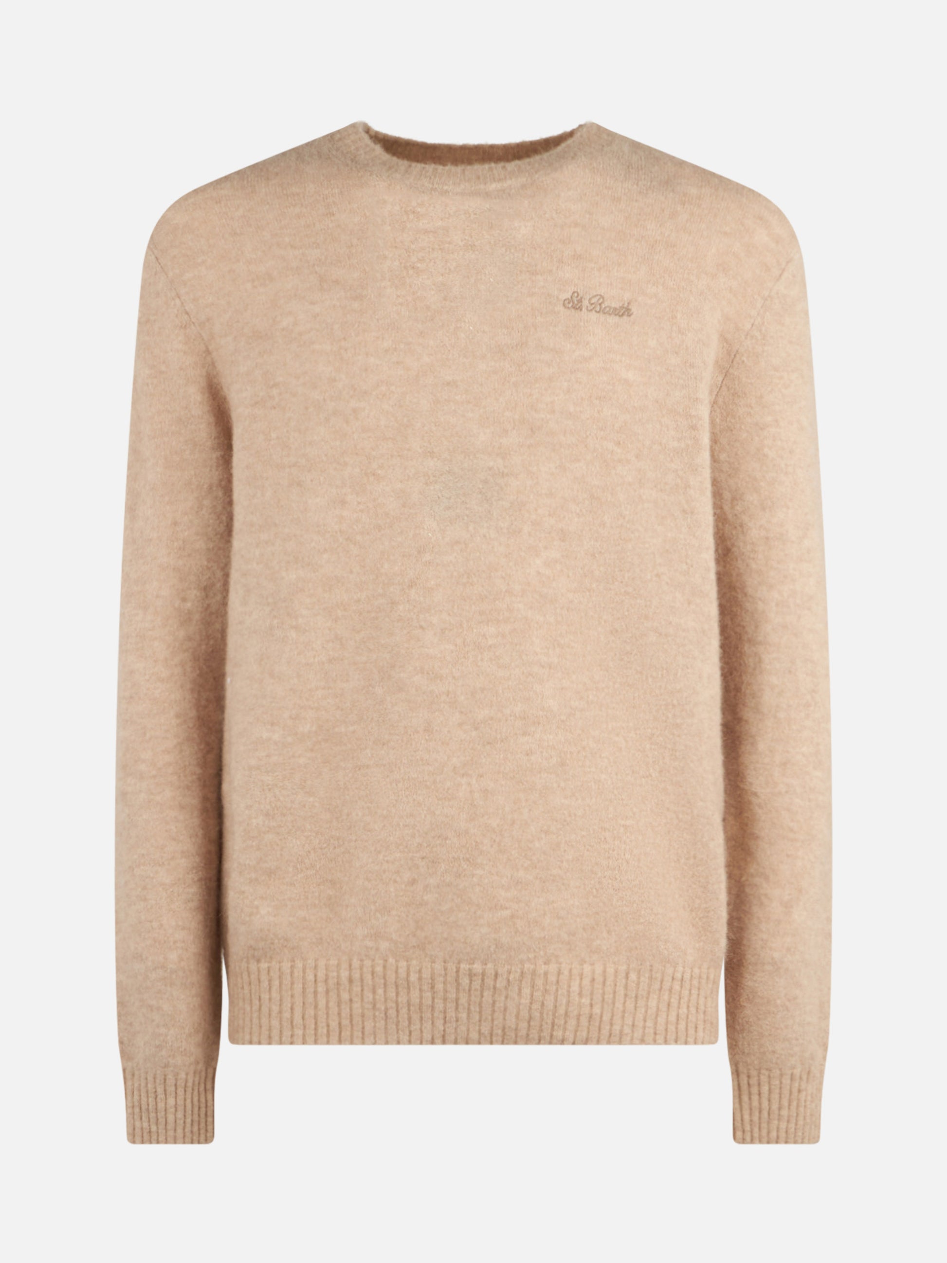 Man beige stretch alpaca sweater with St. Barth embroidery - MC2 Saint Barth