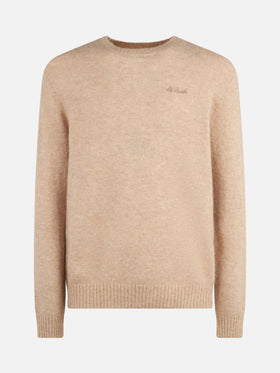 Man beige stretch alpaca sweater with St. Barth embroidery - MC2 Saint Barth