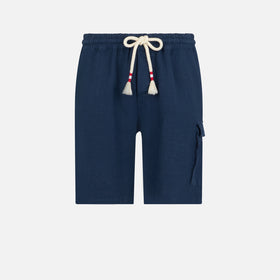 Bermuda da uomo in lino blu navy