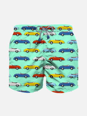 Boy light fabric swim shorts with multicolor car print - MC2 Saint Barth
