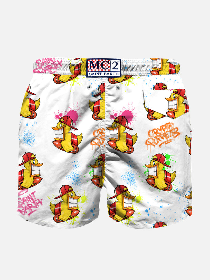 Boy light fabric swim shorts with Crypto ducky print | CRYPTO PUPPETS SPECIAL EDITION - MC2 Saint Barth