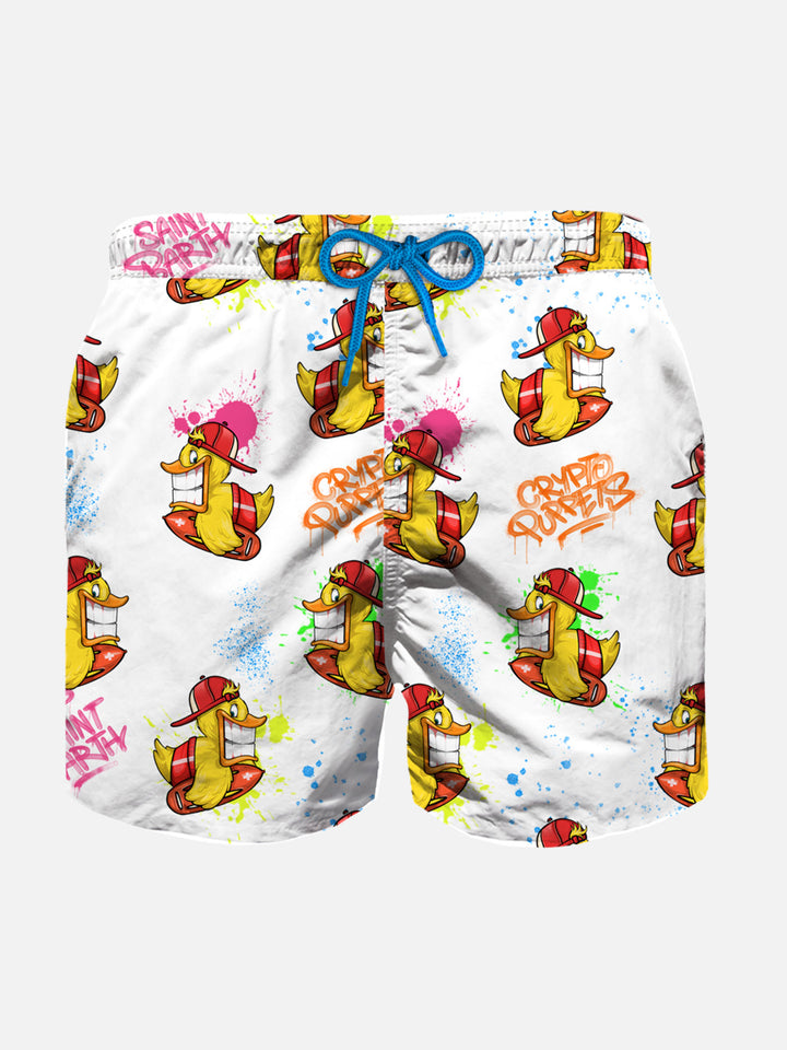 Boy light fabric swim shorts with Crypto ducky print | CRYPTO PUPPETS SPECIAL EDITION - MC2 Saint Barth