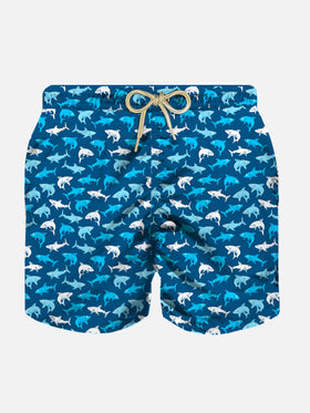 Boy light fabric swim shorts with multicolor sharks print - MC2 Saint Barth