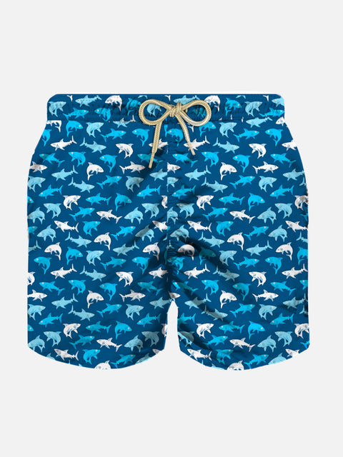 Boy light fabric swim shorts with multicolor sharks print - MC2 Saint Barth