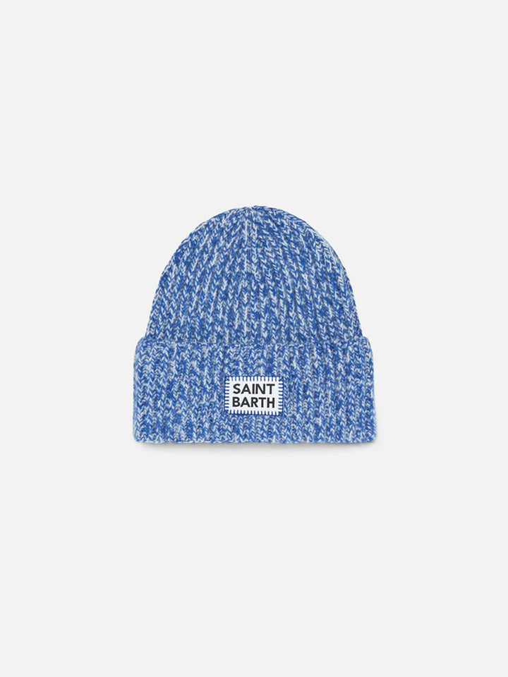 Kid white and bluette mouliné beanie with Saint Barth embroidery - MC2 Saint Barth