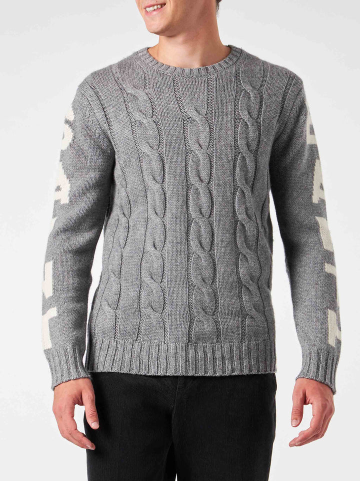 Man grey heavyweight cable knit sweater Bergen - MC2 Saint Barth