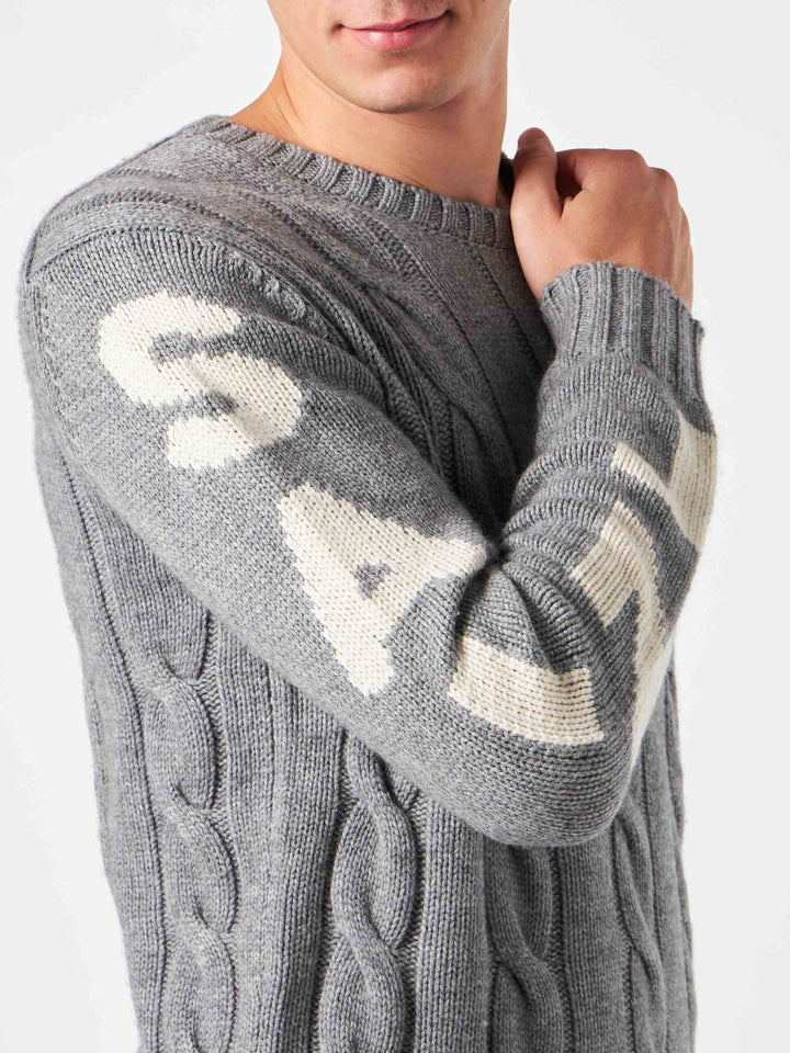 Man grey heavyweight cable knit sweater Bergen - MC2 Saint Barth