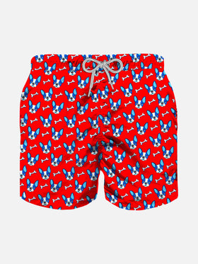 Badeshorts für Jungen aus leichtem Stoff mit französischem Bulldoggen-Print