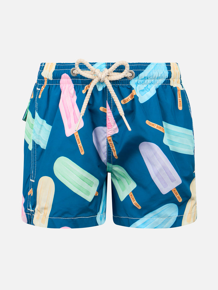 Boy lightweight fabric swim-shorts Jean Lighting with popsicles print - MC2 Saint Barth