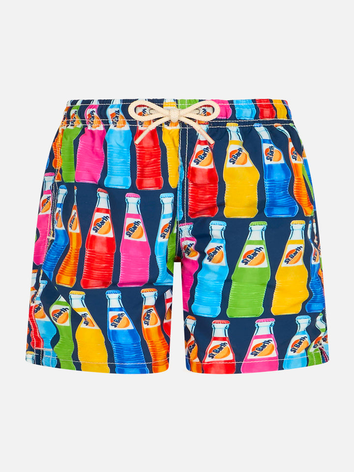 Boy lightweight fabric swim-shorts Jean Lighting with pop corn print - MC2 Saint Barth