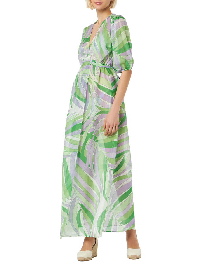 Cotton and silk long dress Bliss with palm print - MC2 Saint Barth