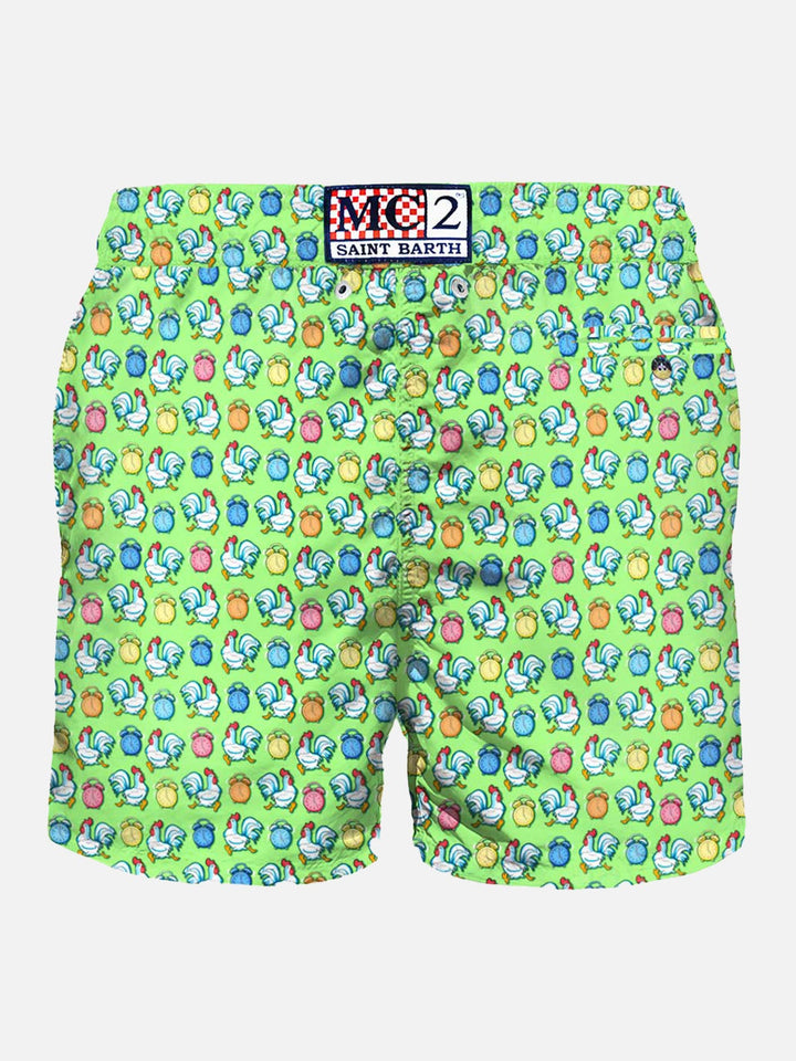 Light fabric man swim shorts roosters print - MC2 Saint Barth