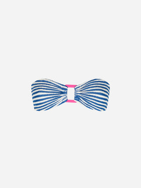 Woman crinkle striped bandeau top swimsuit