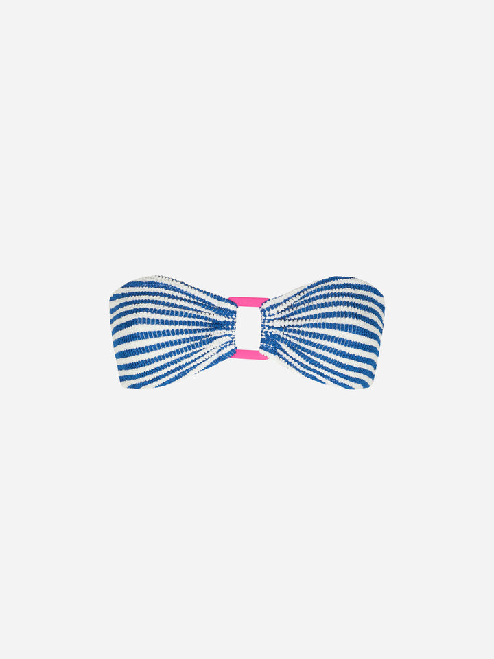 Maillot de bain femme avec haut bandeau rayé en tissu crinkle 