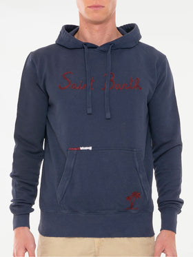 Blue cotton hoody with embroidery - MC2 Saint Barth