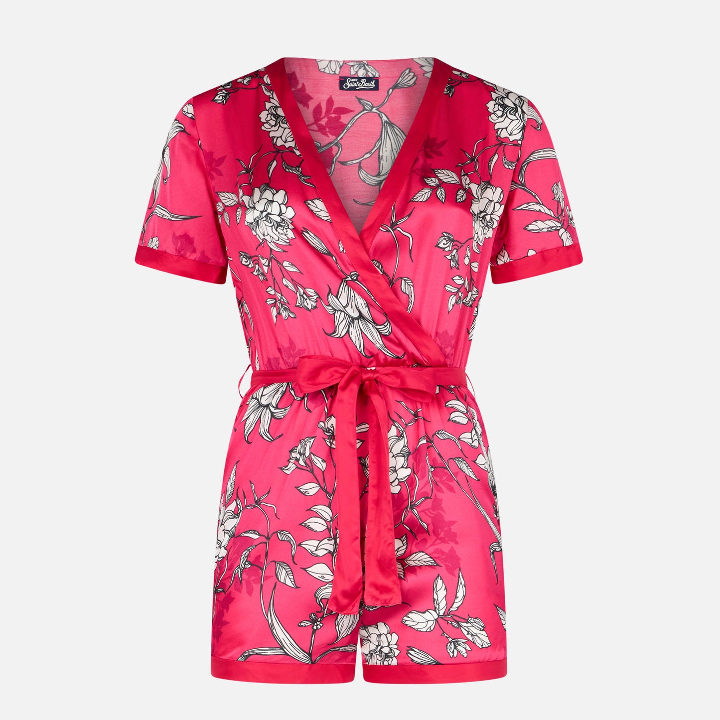 Red short jumpsuit with white flower print - MC2 Saint Barth