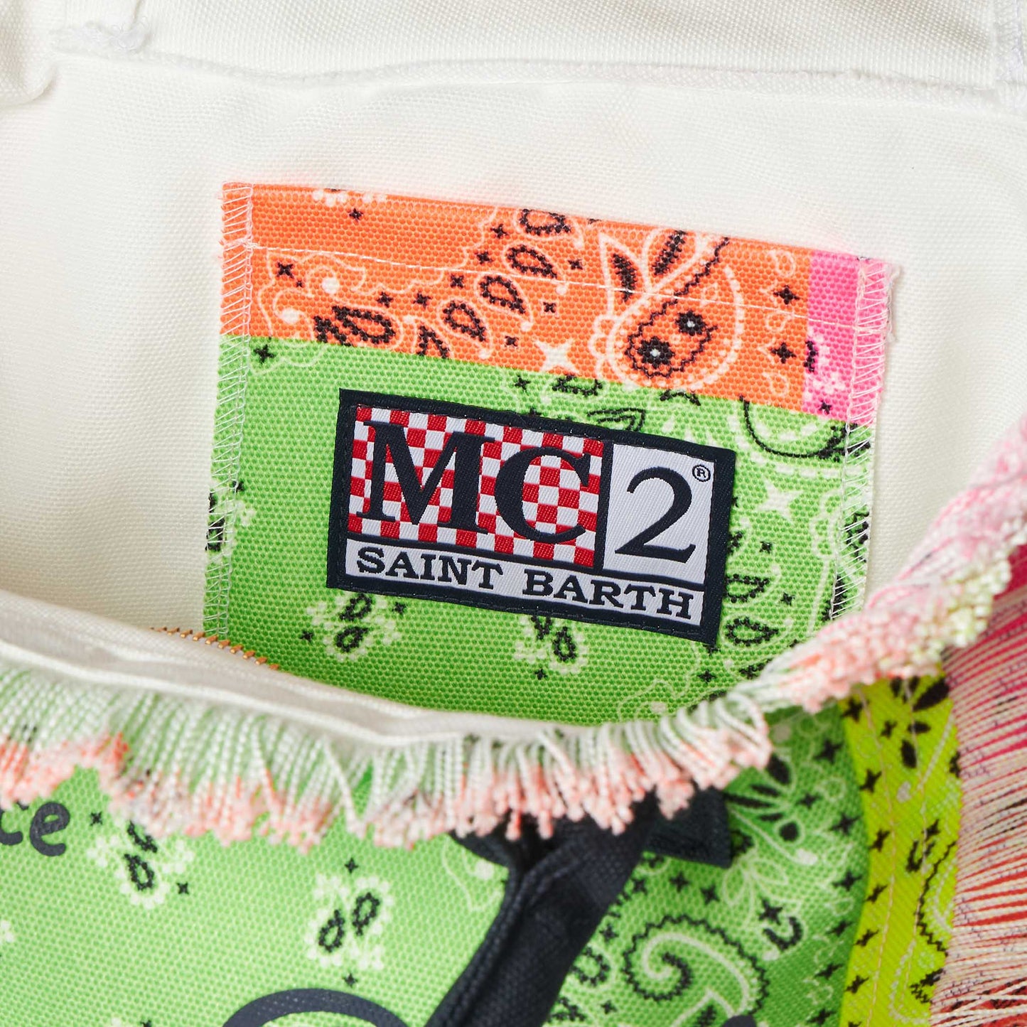 Colette cotton canvas handbag with fluo bandanna print - MC2 Saint Barth