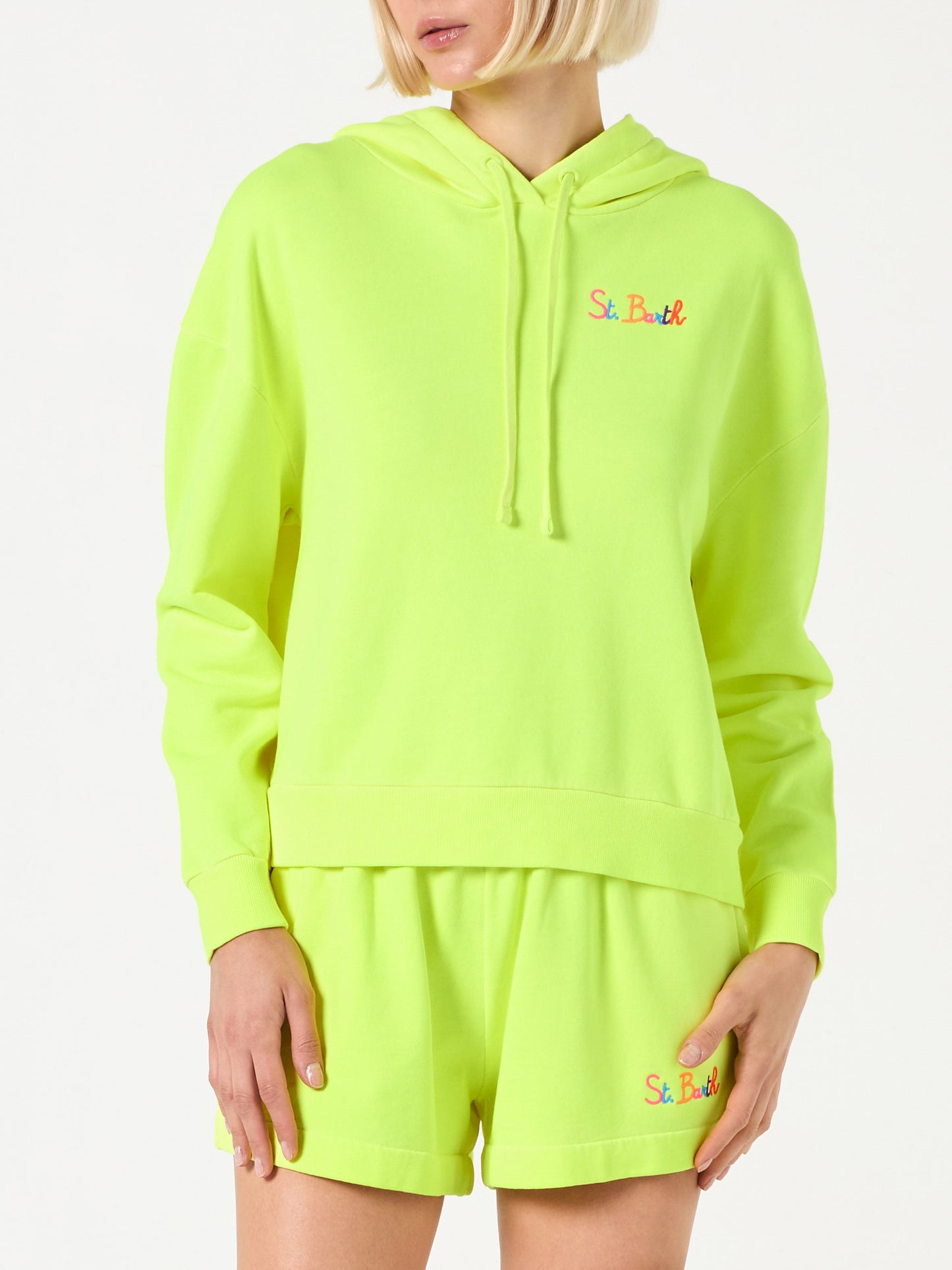 Fluo yellow hoodie with St. Barth embroidery - MC2 Saint Barth