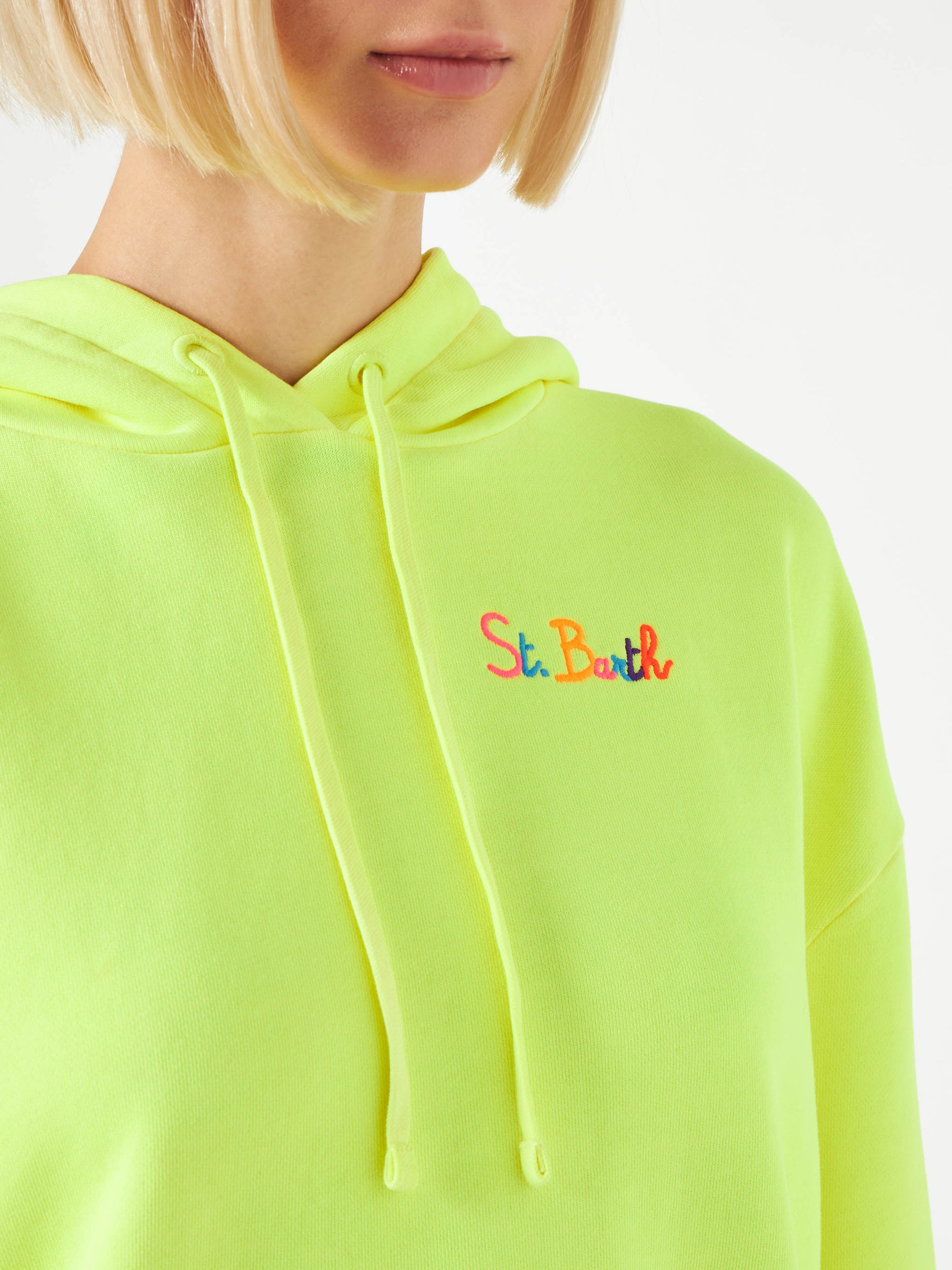Fluo yellow hoodie with St. Barth embroidery - MC2 Saint Barth