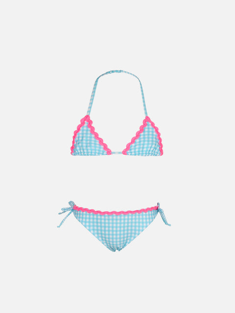 Girl triangle bikini with light blue gingham print - MC2 Saint Barth