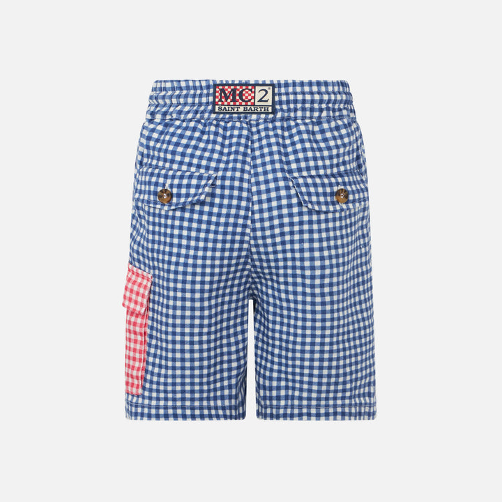 Vichy Blue color linen bermuda short - MC2 Saint Barth