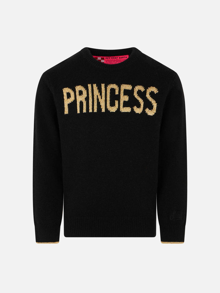 Girl black sweater Princess lurex embroidery - MC2 Saint Barth