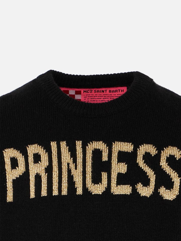 Girl black sweater Princess lurex embroidery - MC2 Saint Barth