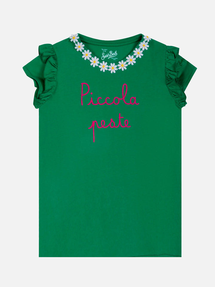 Girl cotton t-shirt with flounce and embroidery - MC2 Saint Barth