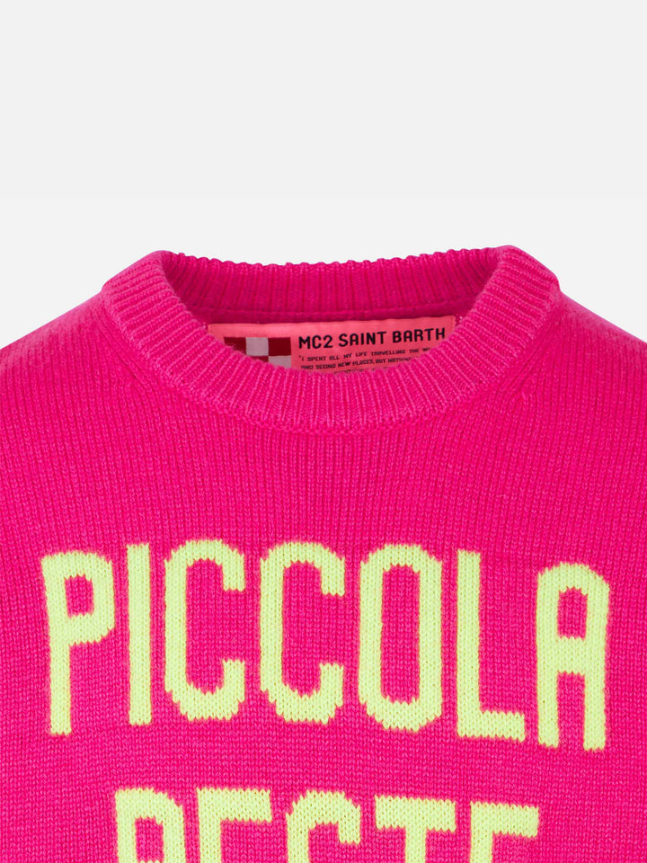 Girl fluo pink sweater yellow fluo Piccola Peste embroidery - MC2 Saint Barth