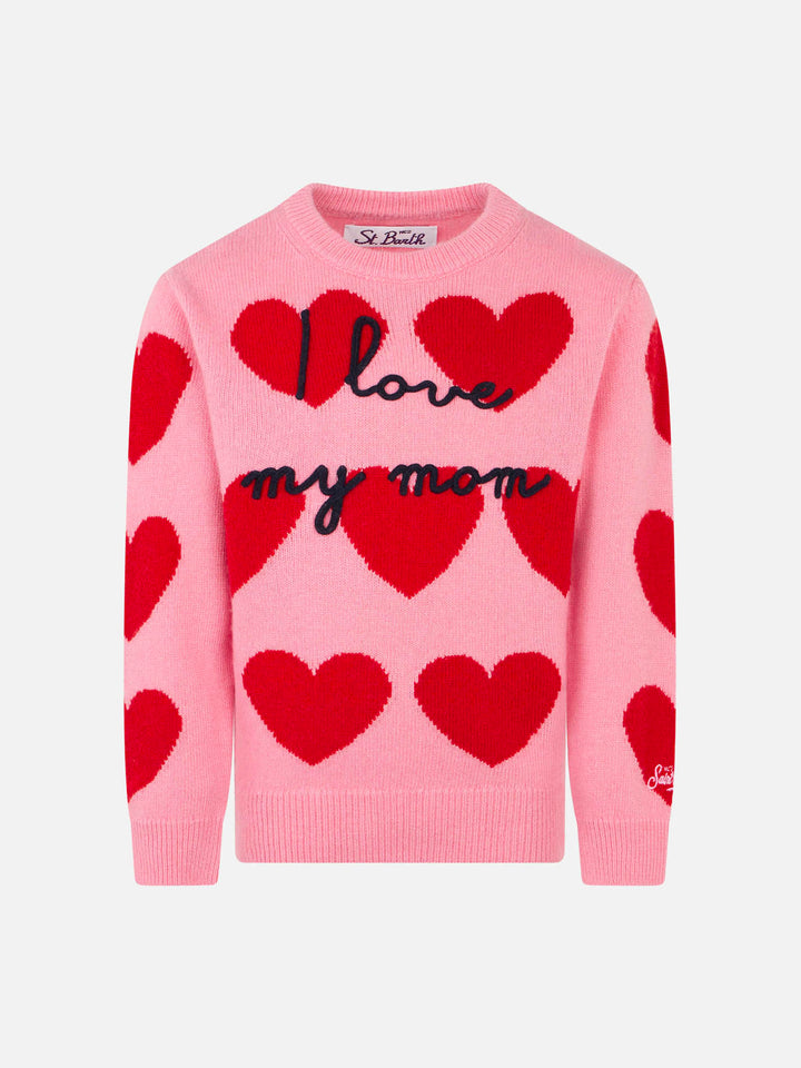 Girl sweater with hearts print and I Love my Mom embroidery - MC2 Saint Barth