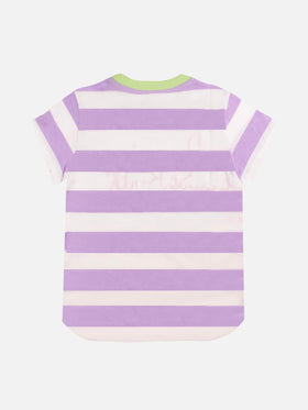 Pink and white striped girl's t-shirt with embroided written - MC2 Saint Barth