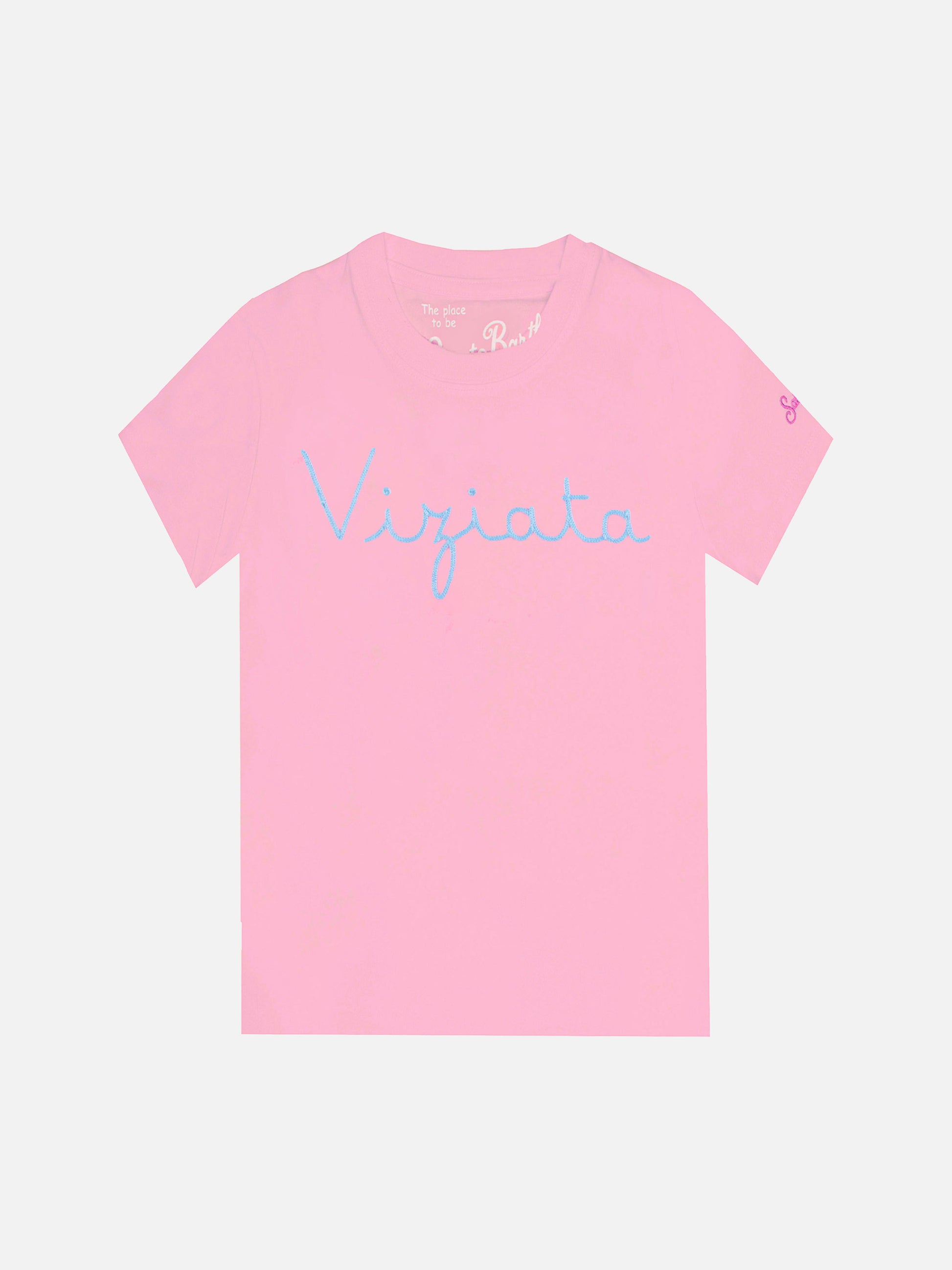 Pink t-shirt girl s with embroided writing - MC2 Saint Barth